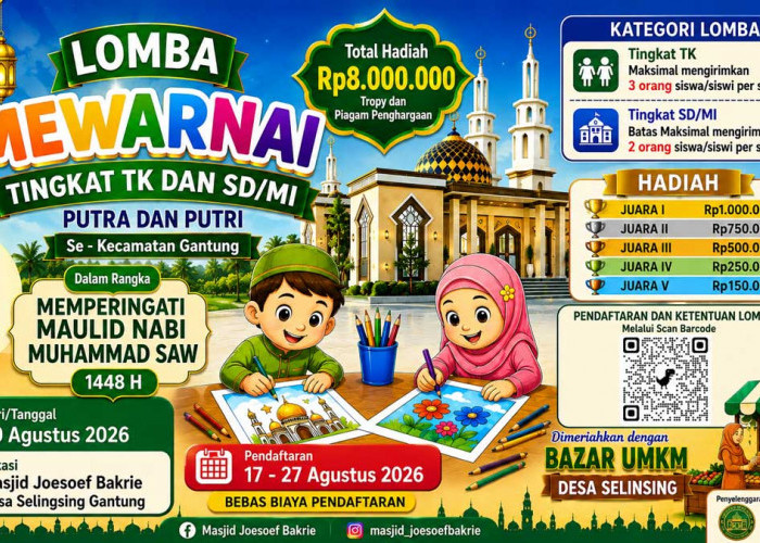 Maulid Nabi di Selinsing Beltim, Yuk Ikuti Lomba Kaligrafi dan Mewarnai Berhadiah Rp8 Juta