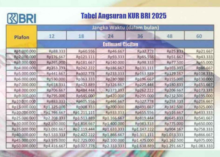 KUR BRI 2025: Tabel Angsuran Terbaru Pinjaman Rp 1 Juta hingga Rp 20 Juta Tenor 60 Bulan