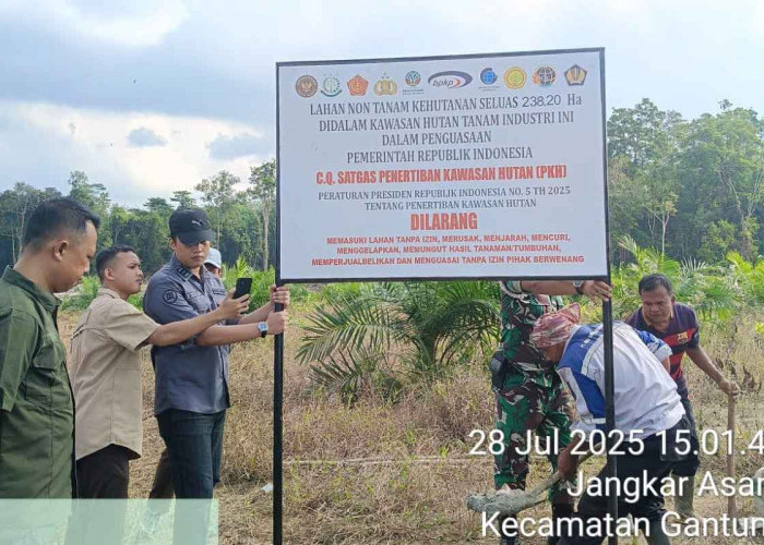 Negara Sita 1.098 Hektare Lahan Sawit di Beltim, Satgas PKH Pasang Plang Penertiban Kawasan Hutan