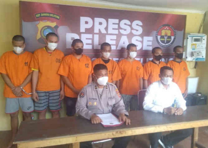 Gara-gara Pakan Ayam, Tujuh Pria Asal Lampung Diringkus Satreskrim Polres Belitung